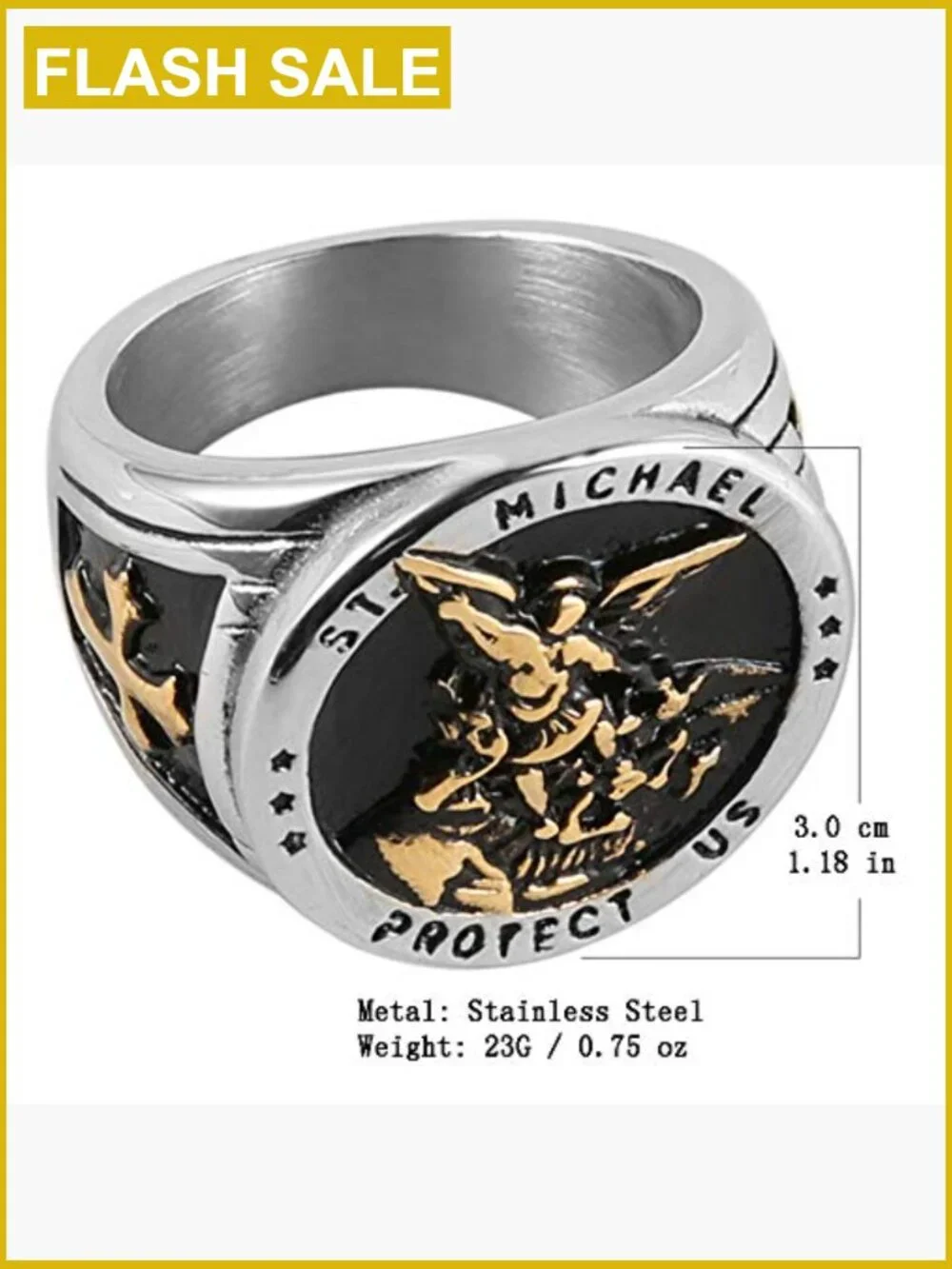 St. Michael Archangel Ring Stainless Steel Signet Ring Protector